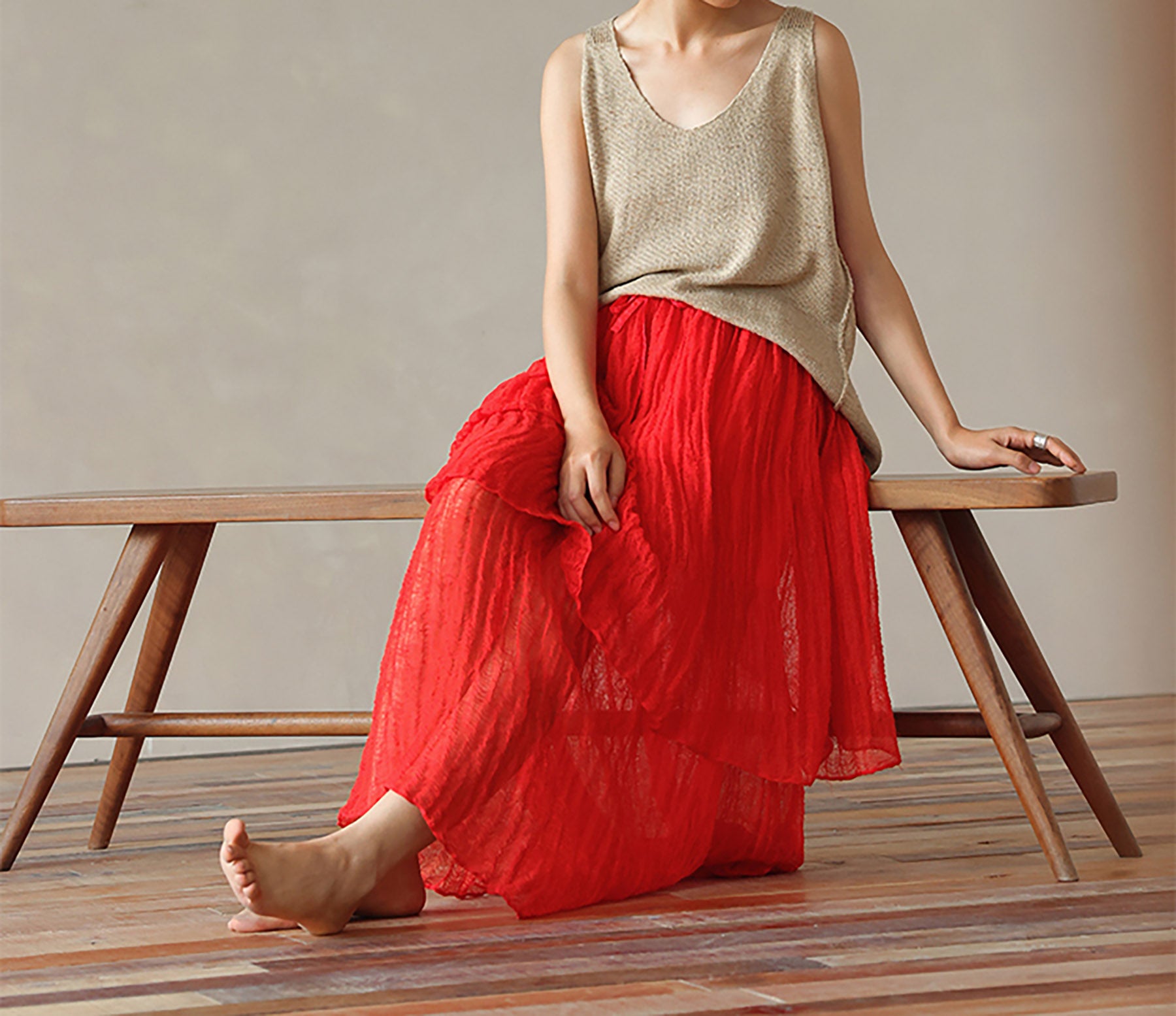 edoa Elegant Crushed Linen Gauzy Skirt