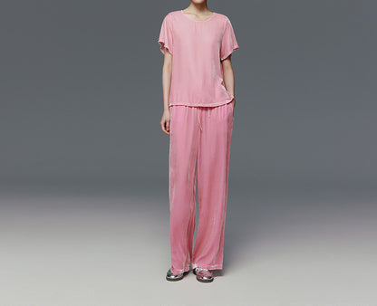 edoa Silk Velvet Short Sleeve Top
