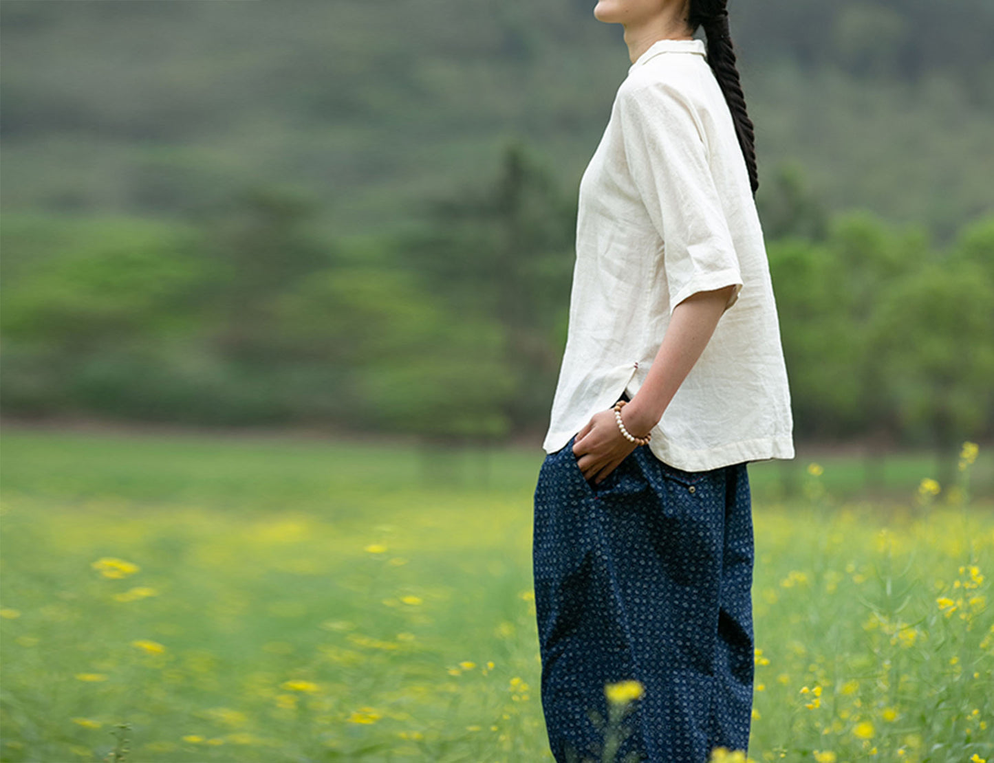 edoa Washed Linen Modified Qipao Top