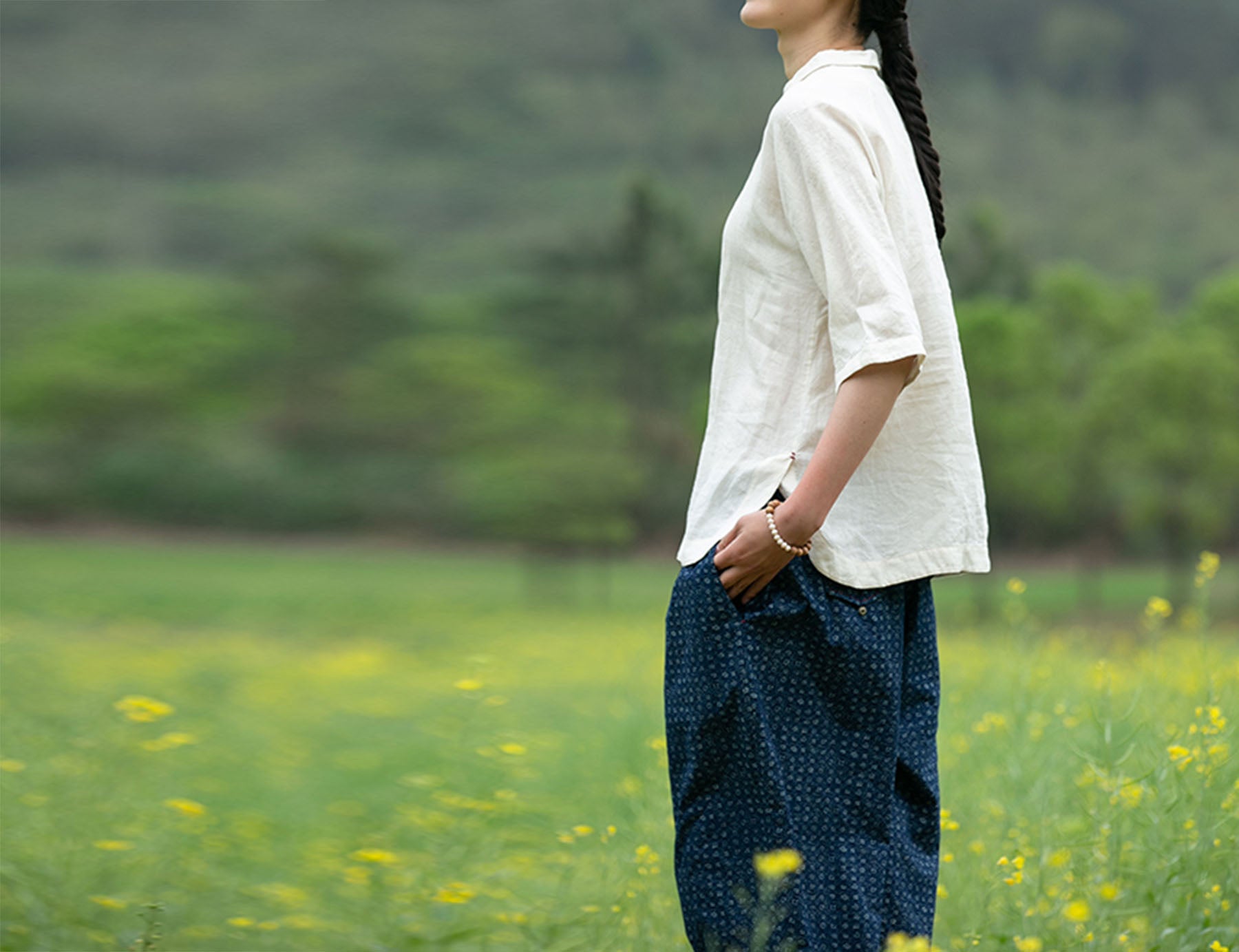 edoa Washed Linen Modified Qipao Top