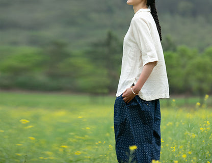 edoa Washed Linen Modified Qipao Top