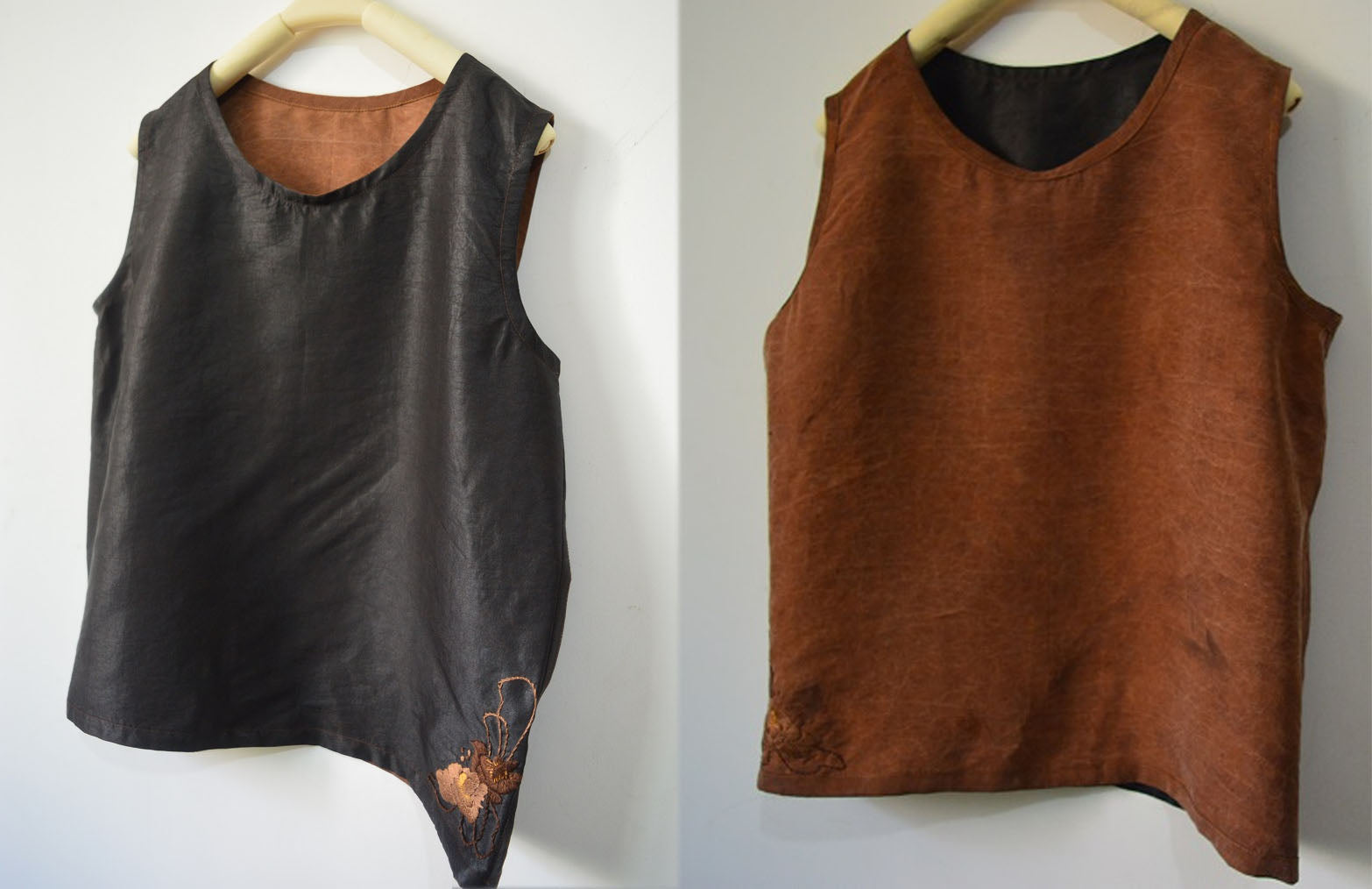 edoa Reversible Mud Silk Tank Top with Hand Embroidery