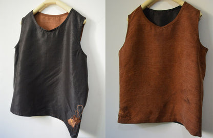 edoa Reversible Mud Silk Tank Top with Hand Embroidery