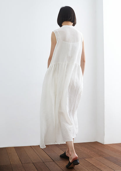 edoa Off White Sleeveless Linen Shirt Dress