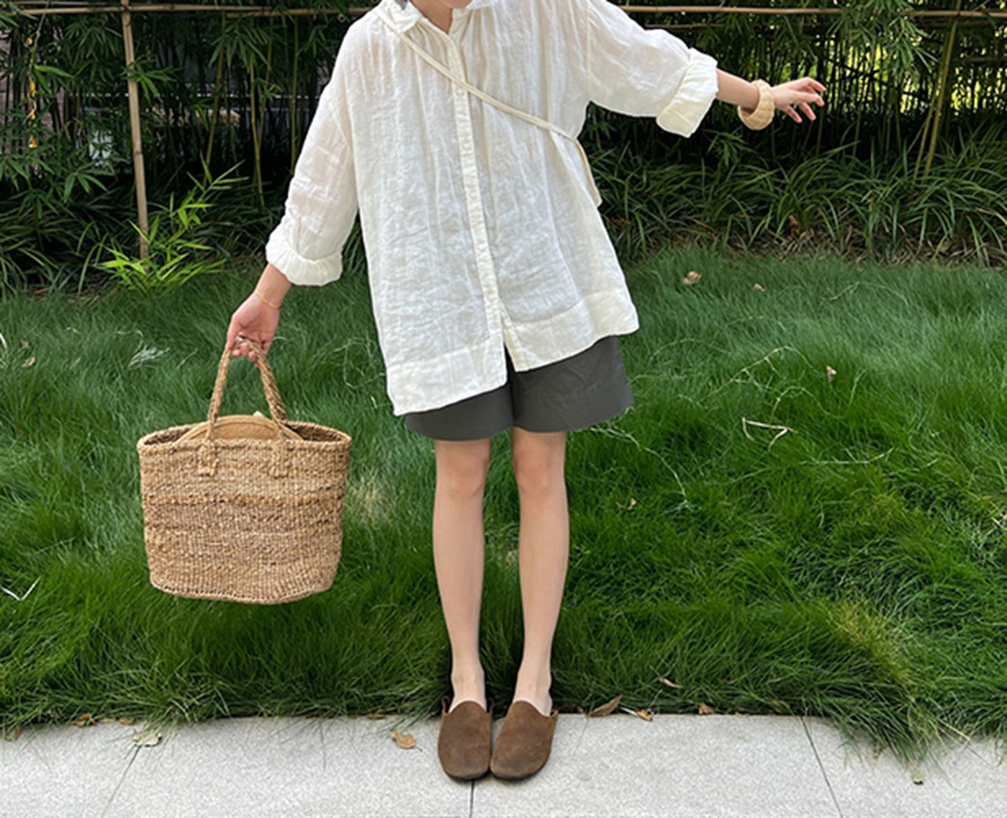 edoa Oversized Off White Washed Linen Shirt 