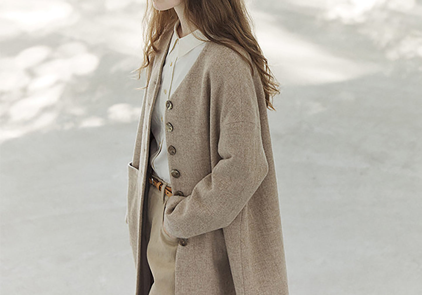 edoa Elegant V-neck Wool Long Coat
