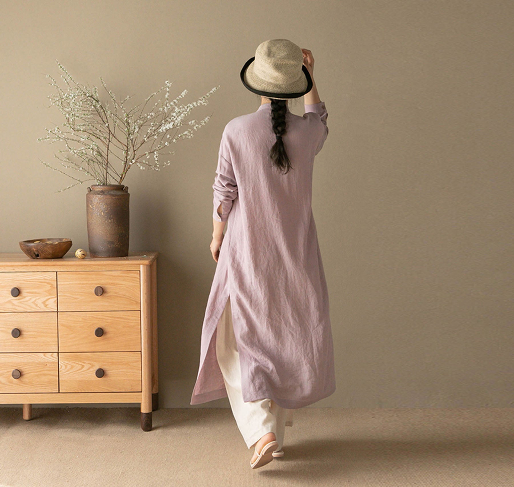 edoa Yarn Dyed Linen Modified Qipao