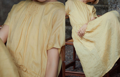 edoa French Knot Embroidery Ramie Dress 