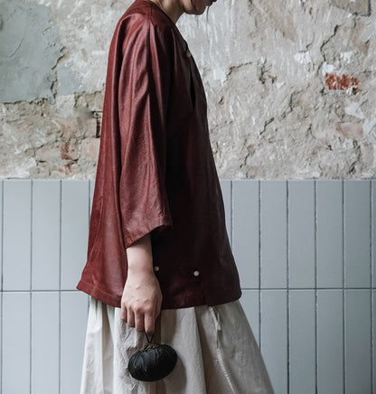edoa Mud Silk 3/4 Sleeve Chinese Shirt