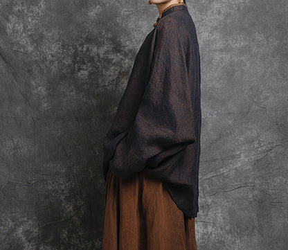 edoa Loose Yarn Dyed Linen Batwing Blouse