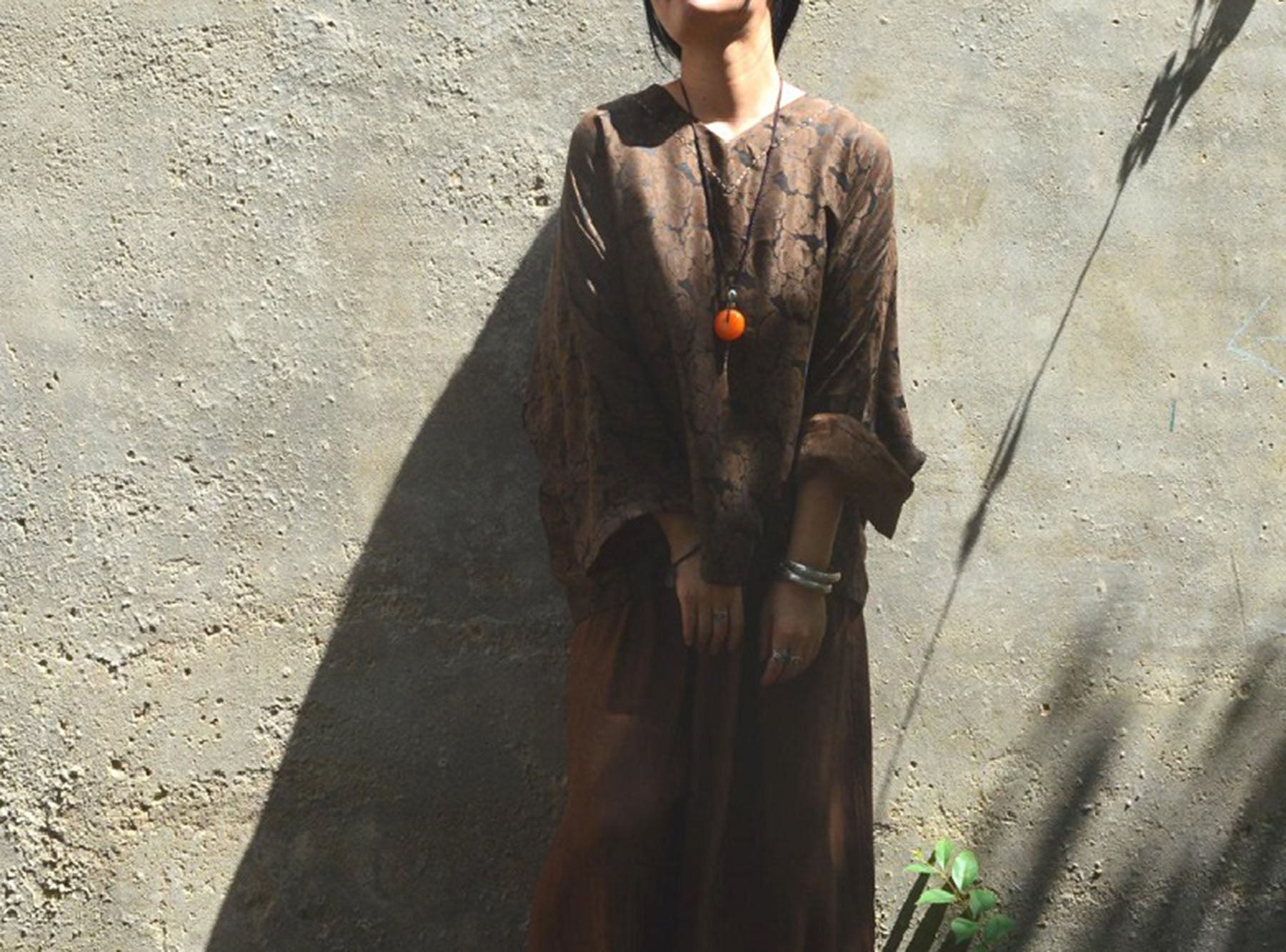 edoa Reversible Loose Fitting Mud Silk Juquard Tunic