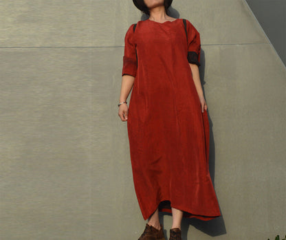 edoa Red Mud Silk A Line Dress