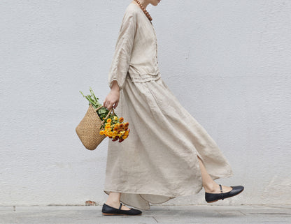 edoa Low Waist Flax Linen Dress