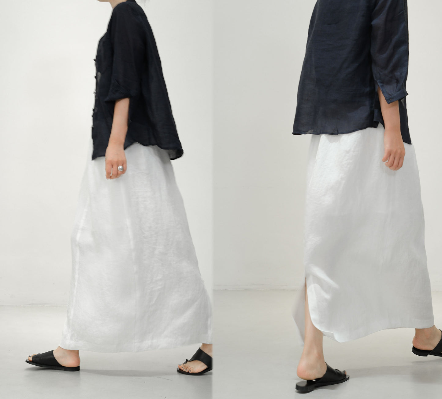 edoa Flax Linen Bud Skirt with pocket