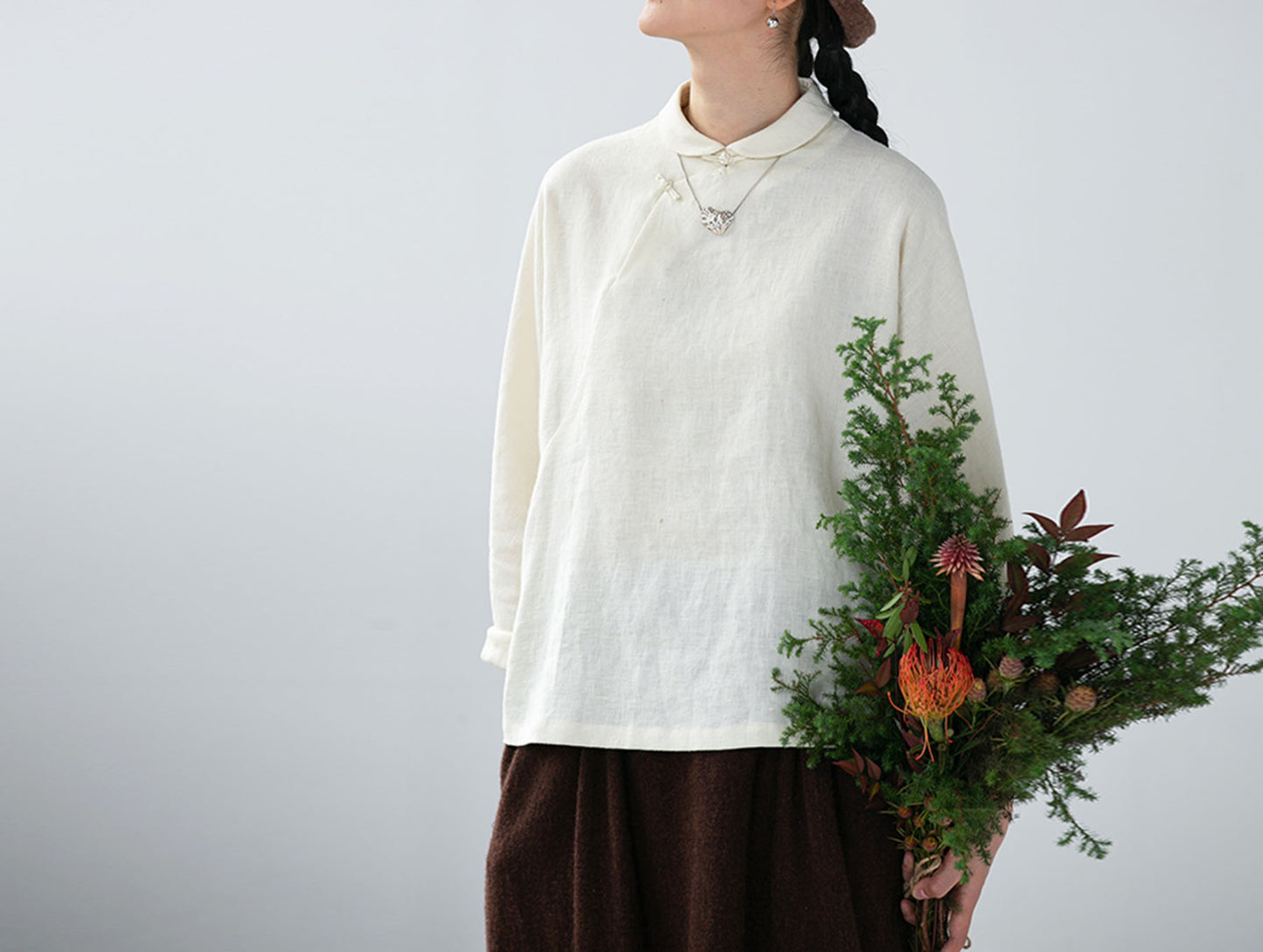edoa Washed Linen Modified Chinese Blouse