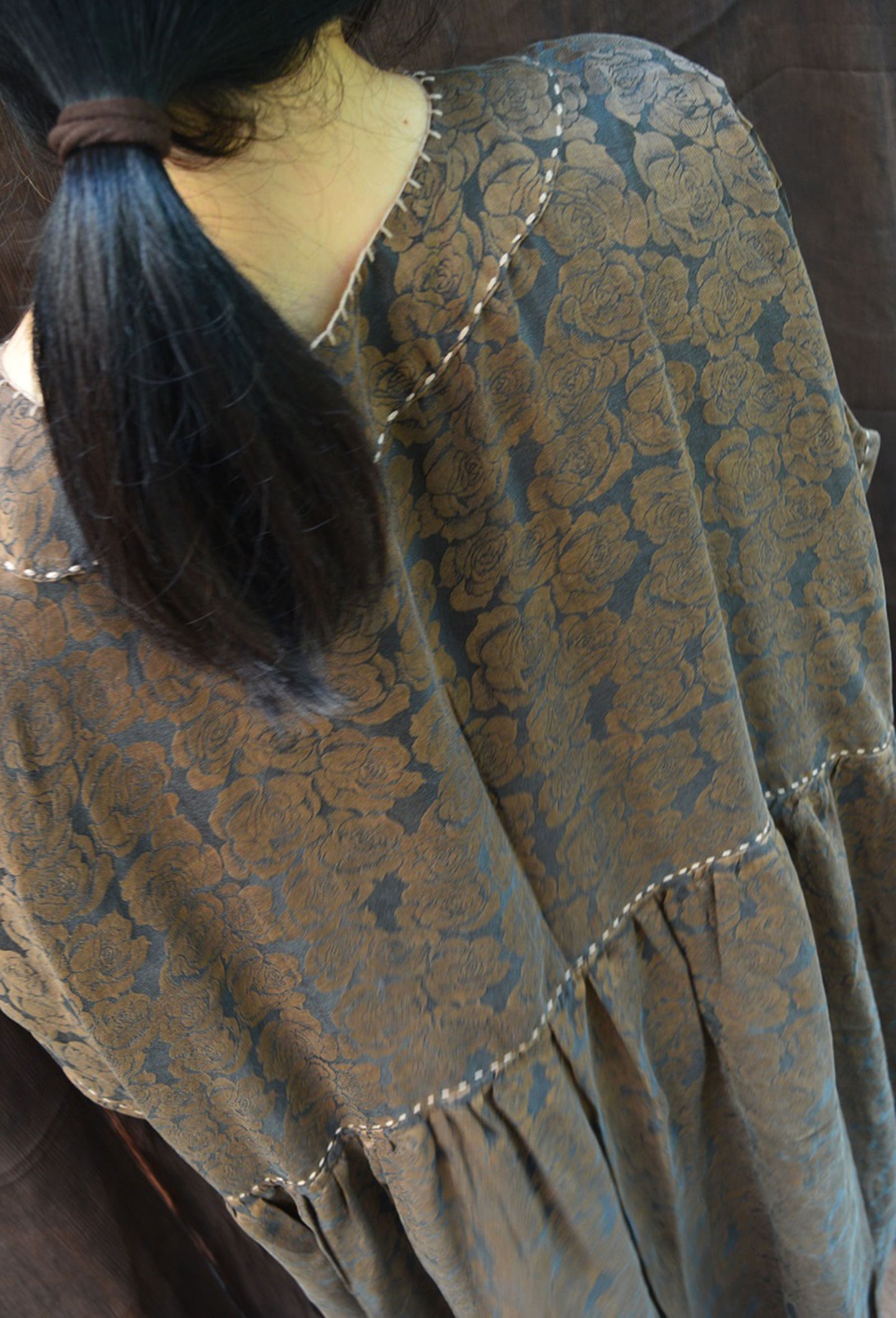 edoa Reversible Loose Fitting Mud Silk Jacquard Qipao