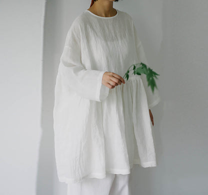 edoa Linen Peplum Blouse with Ruffled Hem