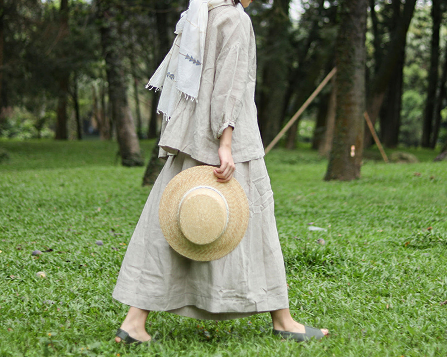 edoa Hand Pintucked Flax Linen Blouse
