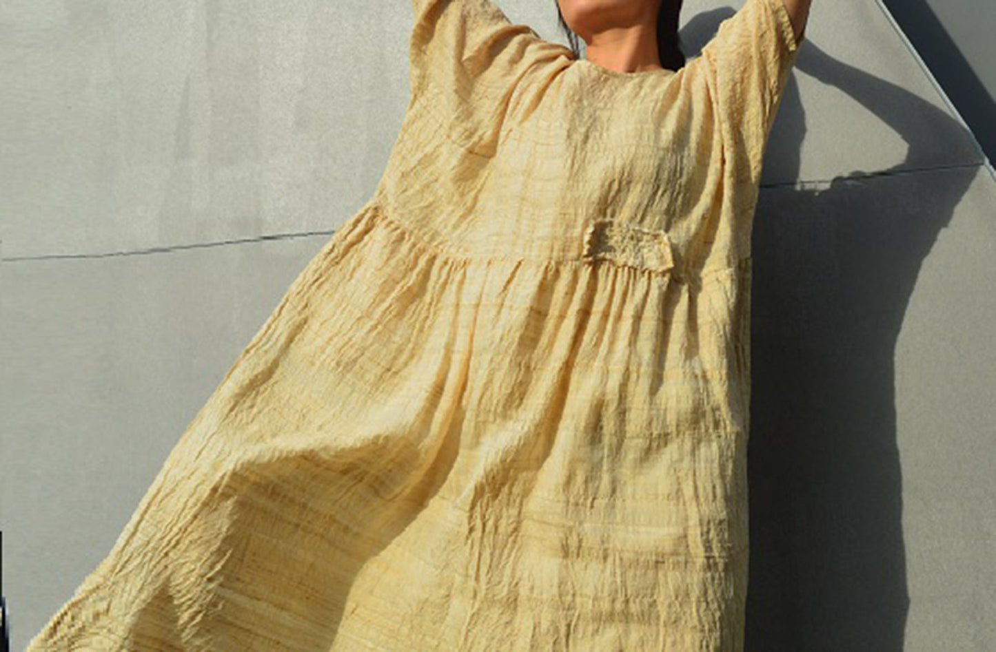 edoa Embroidered High Waist Hand-spun Tussah Silk Dress 