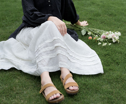 edoa Thin Linen Horizontal Pleated Skirt 