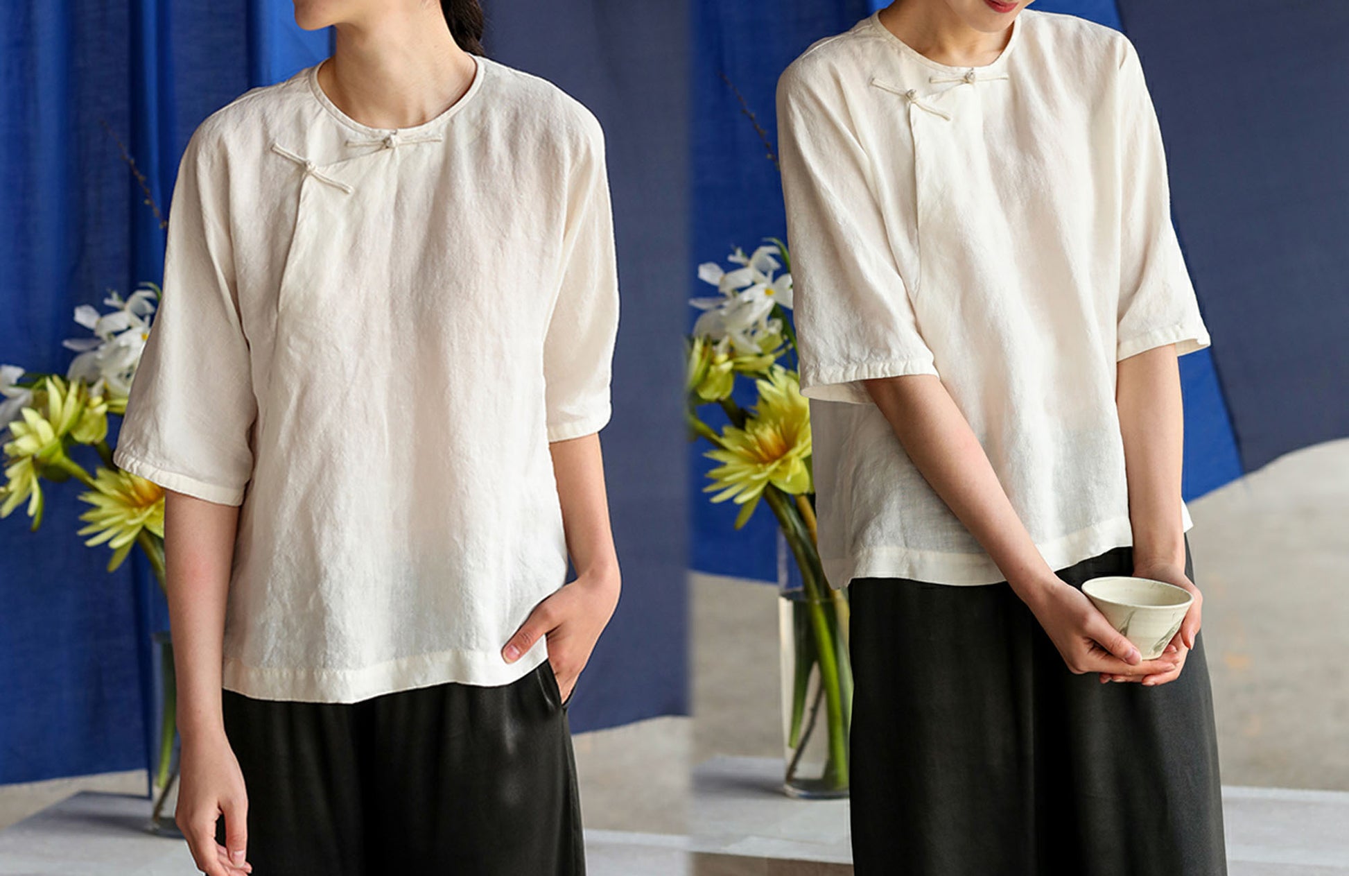 edoa Half Sleeve Washed Linen Cheongsam