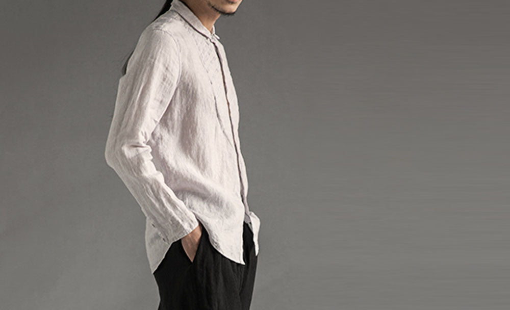 edoa Pintucked Washed Flax Linen Shirt 