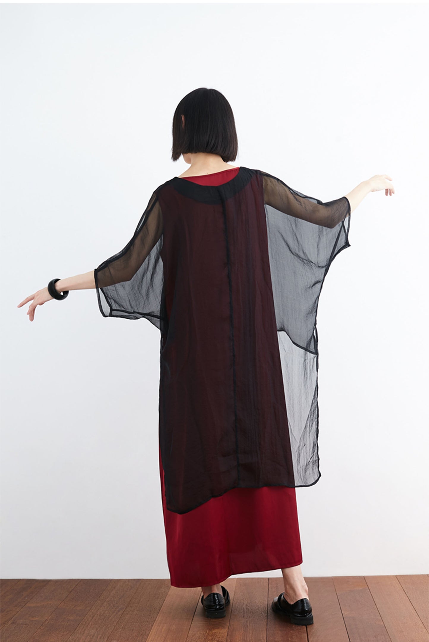 edoa Oversized Silk Chiffon V-neck Gypsy Blouse