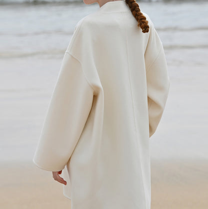 edoa Double Faced Wool Coat with Chinese Frog Buttons 