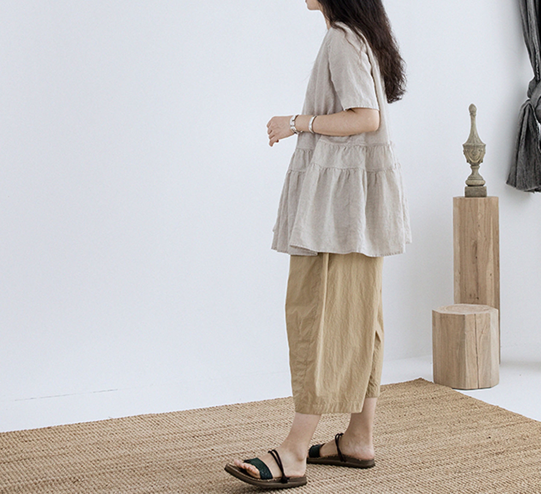 edoa Washed Linen Peplum Shirt