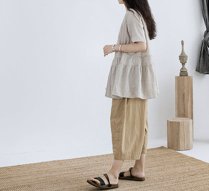 edoa Washed Linen Peplum Shirt