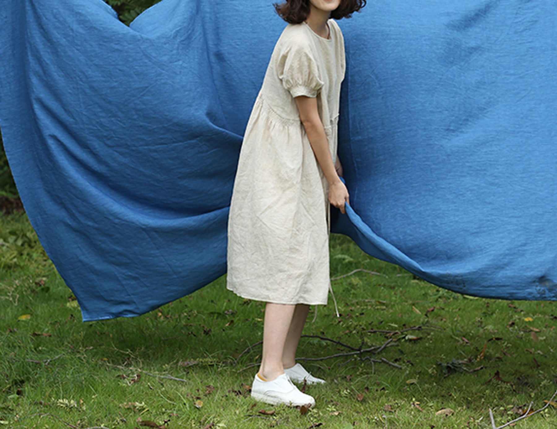 edoa French Linen Empire Style Dress 