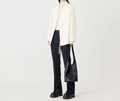 edoa Double Faced Wool Collarless Short Coat