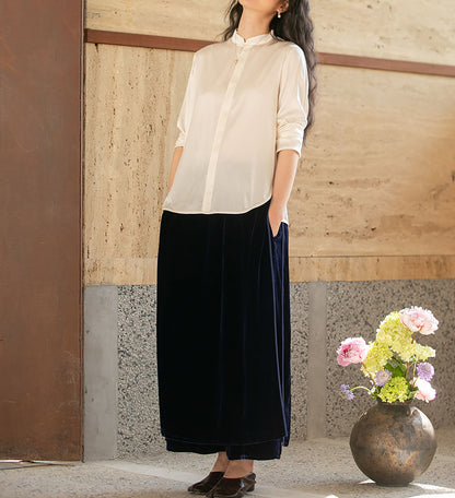 edoa Stretch Silk Satin Chinese Blouse