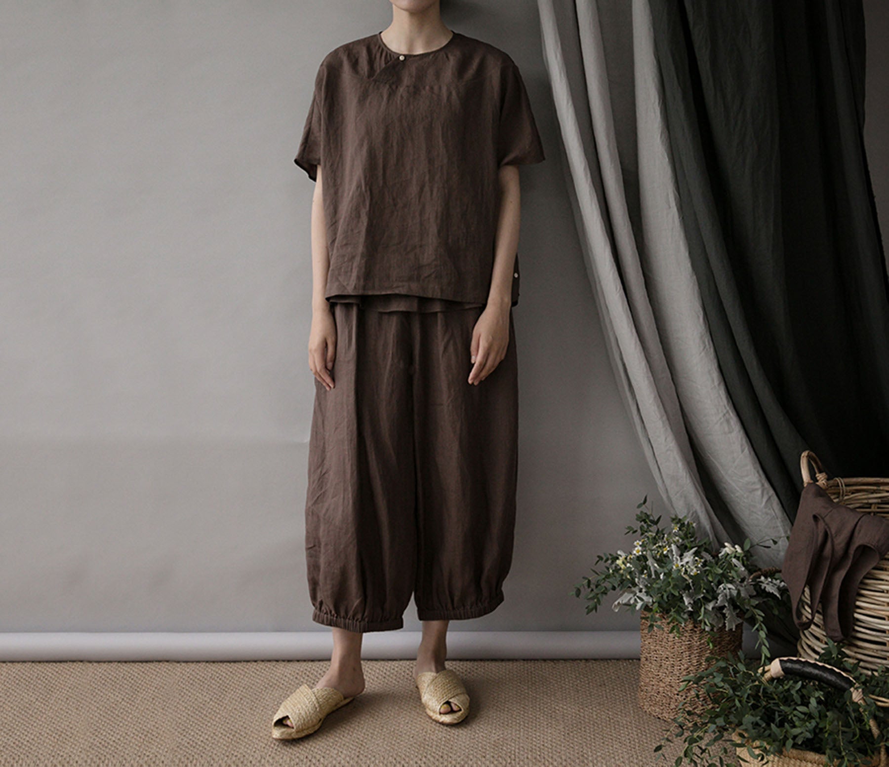 edoa Minimalist Thin Ramie Blouse 