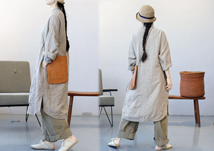 edoa Yarn Dyed French Linen Cheongsam Dress 
