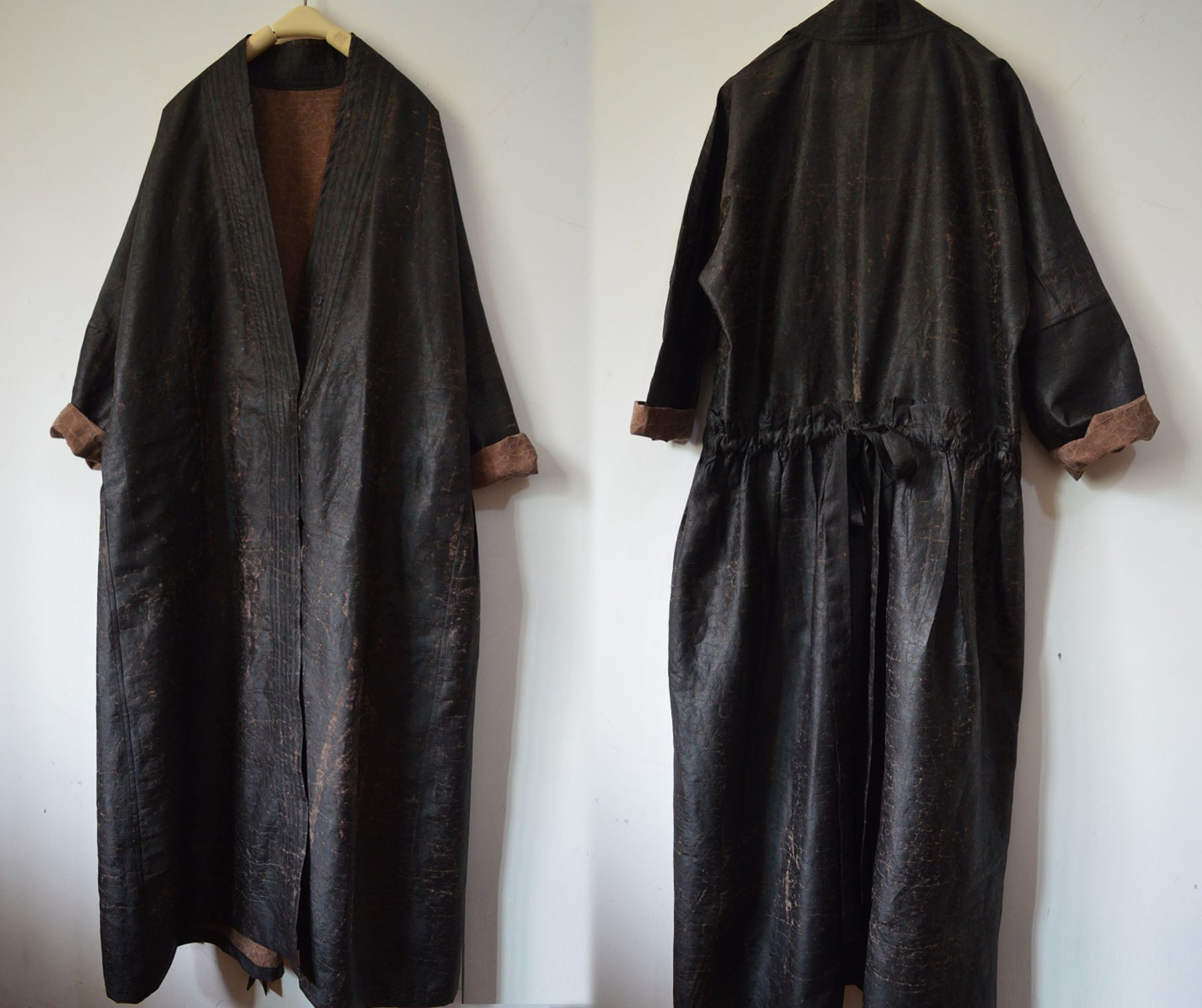 edoa Cracked Mud Silk Duster Coat 