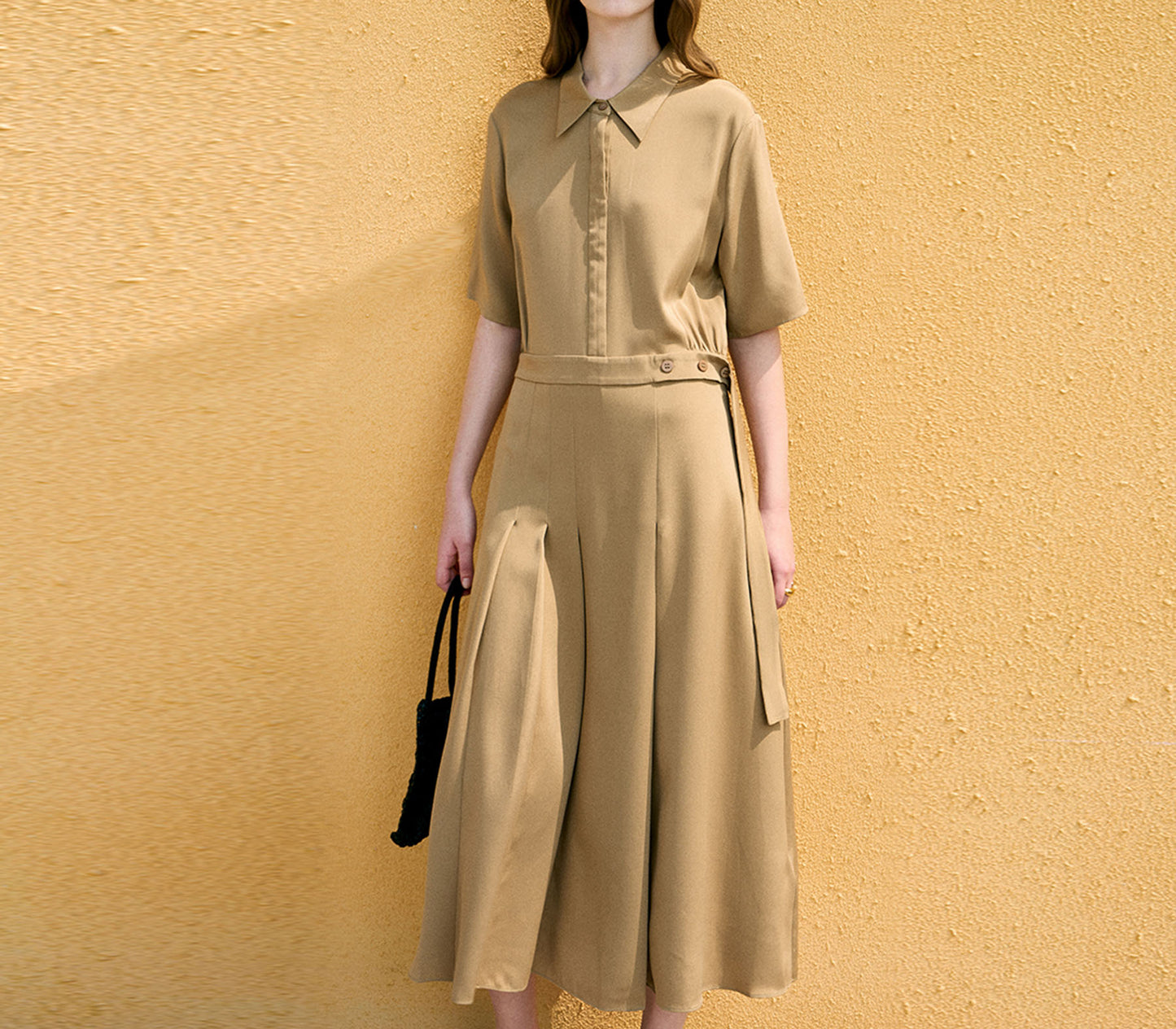 edoa Stretch Silk Crepe de Chine Pleated Dress