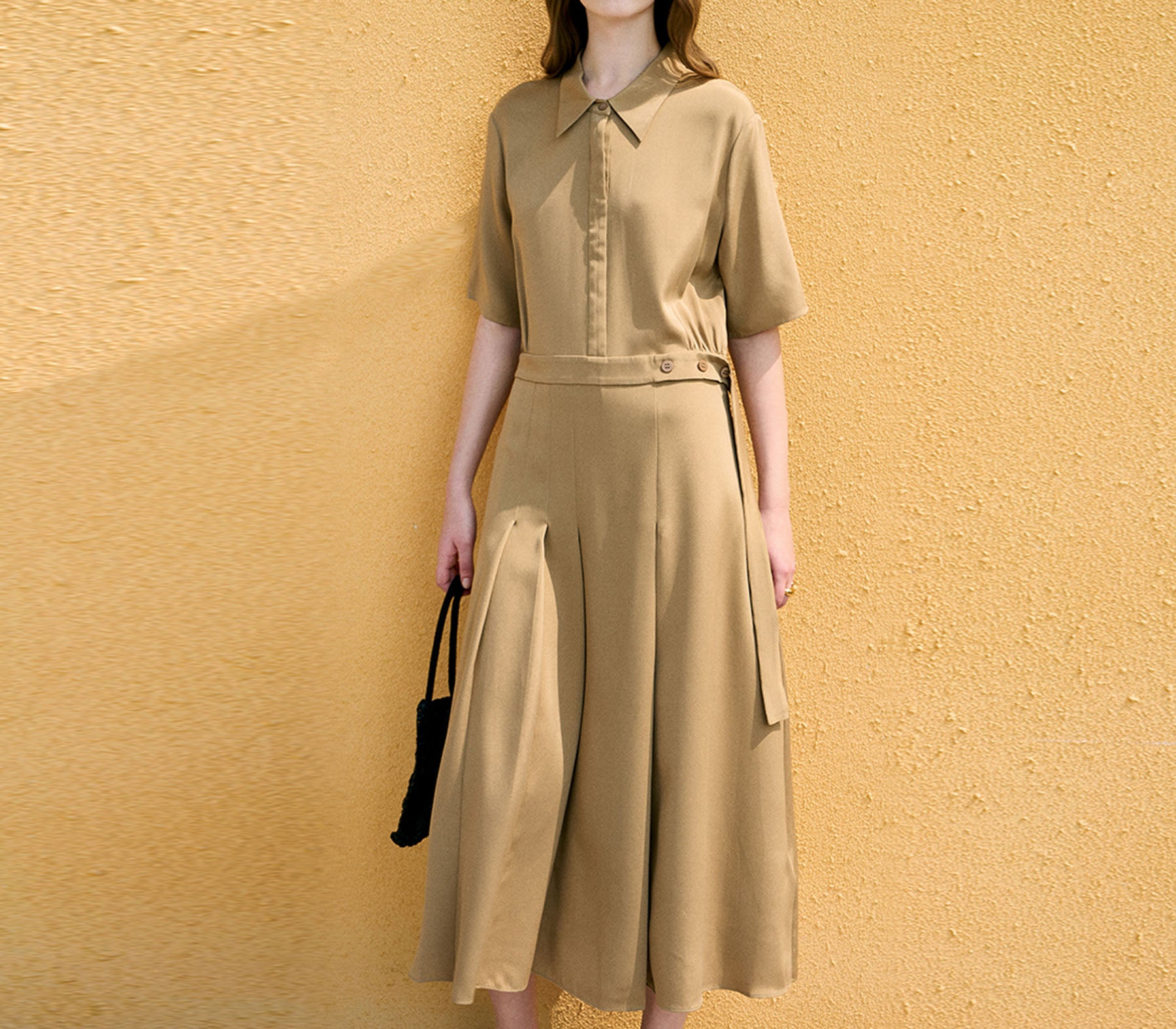 edoa Stretch Silk Crepe de Chine Pleated Dress