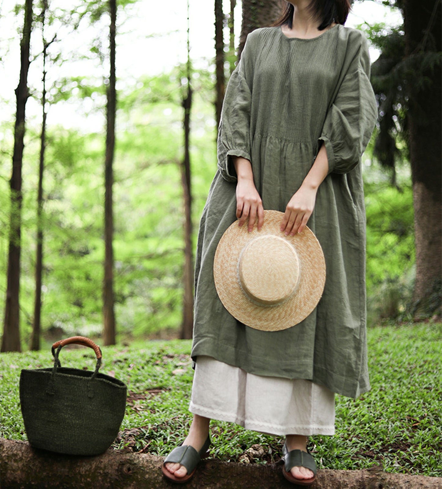 edoa Flax Linen Wide Leg Pants