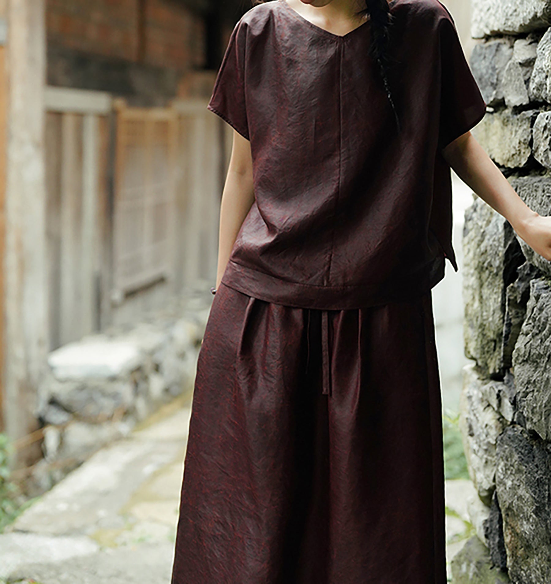 edoa Rusty Red Mud Silk Summer Top