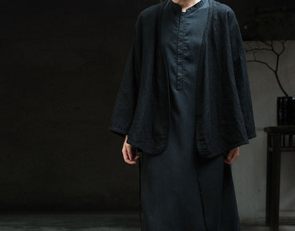 edoa Linen Open Front Tie Jacket