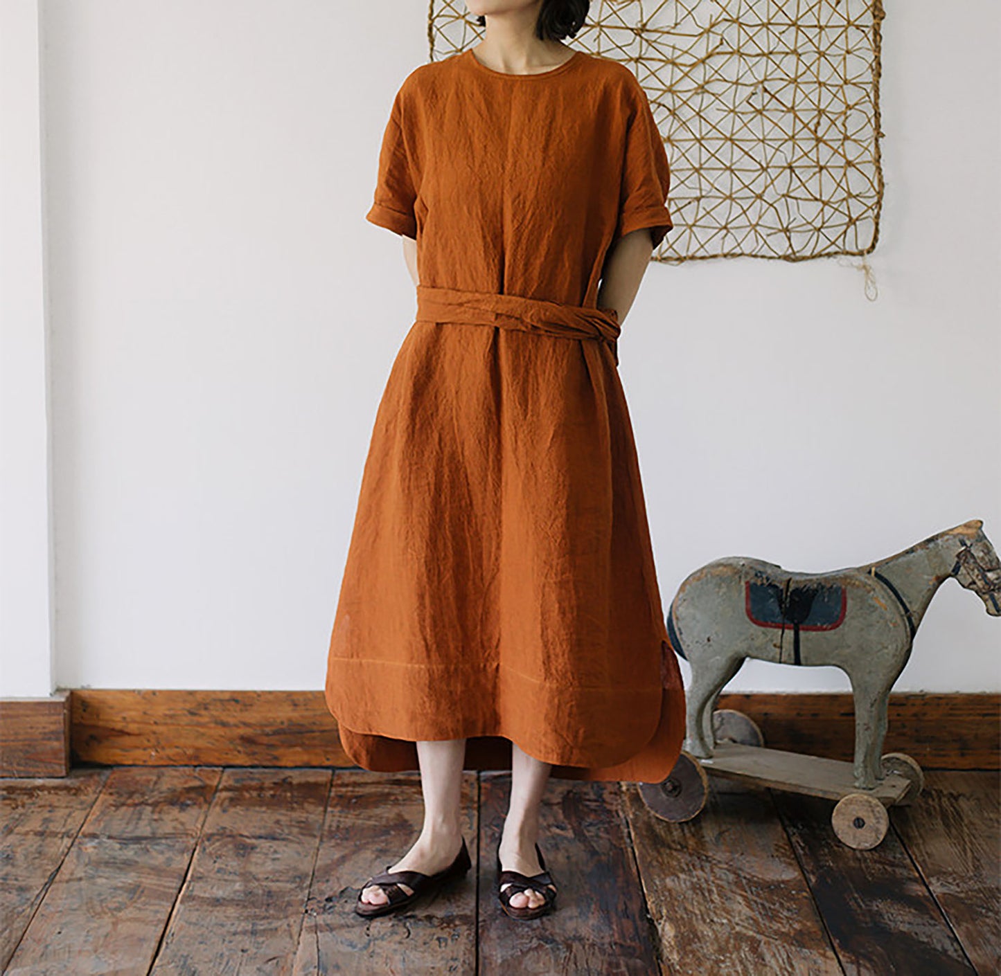 edoa Linen Kaftan Dress with Detachable Belt 