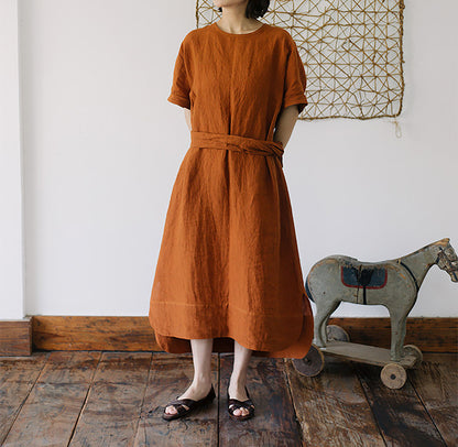 edoa Linen Kaftan Dress with Detachable Belt 