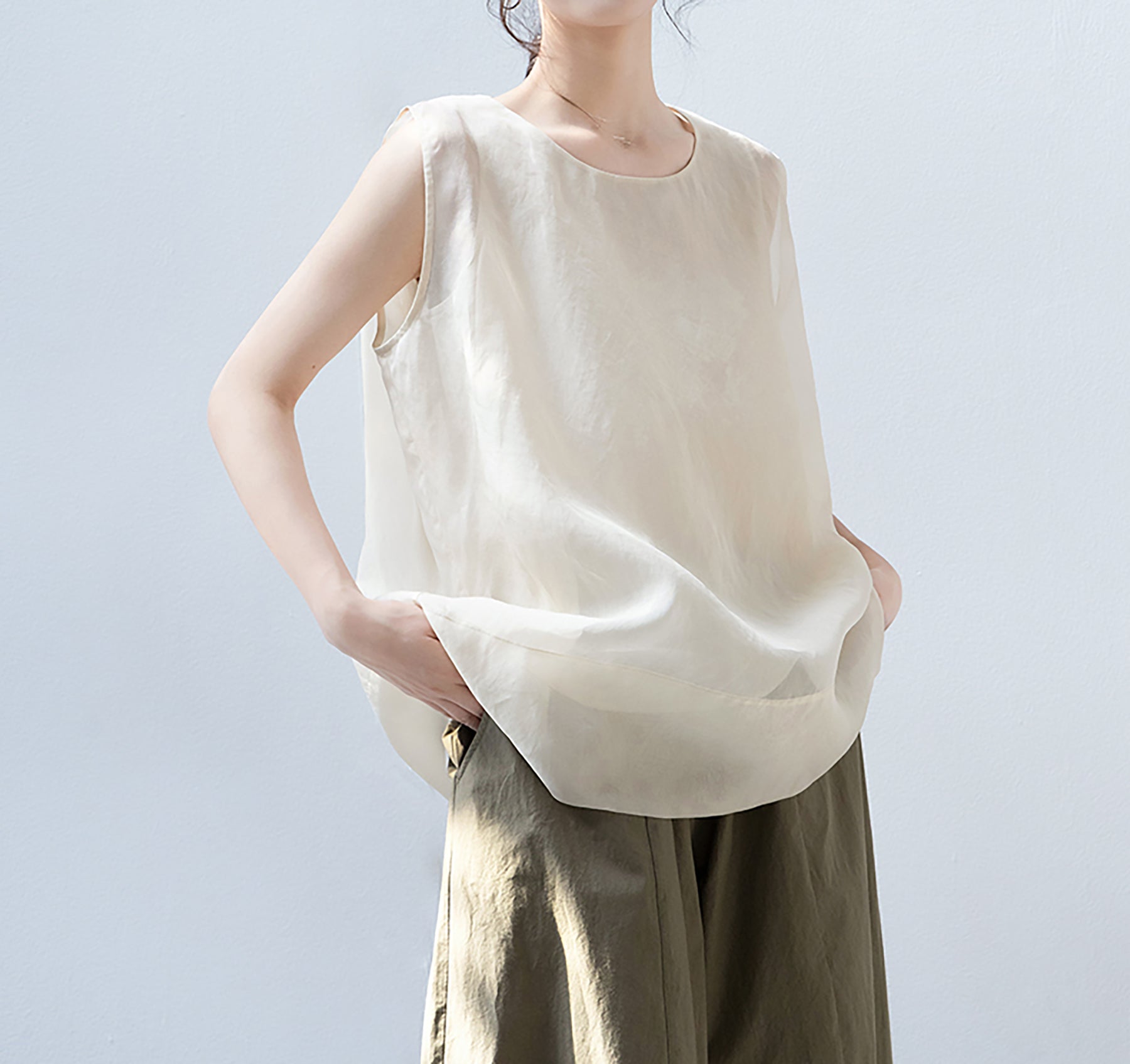 edoa Double Layer Mulberry Silk Organza Summer Tank Top
