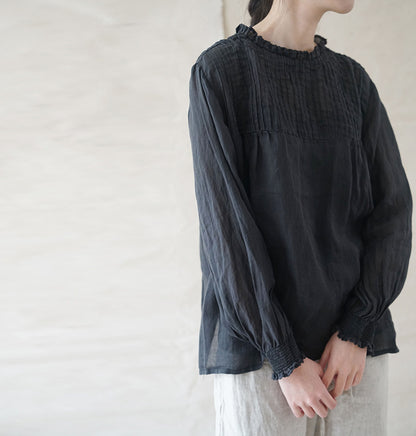edoa Pintucked High Counted Ramie Blouse