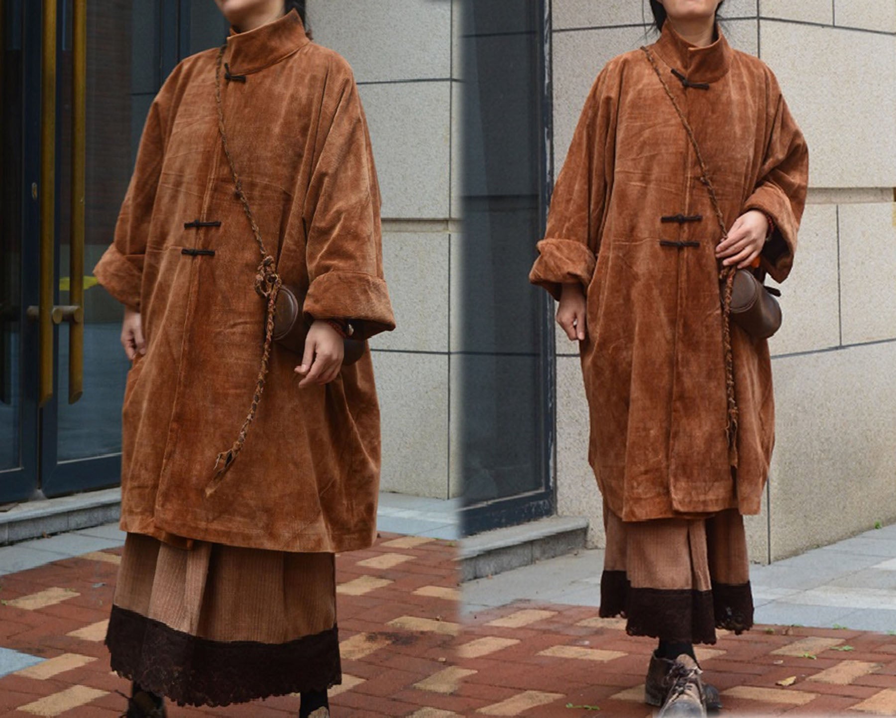 edoa Mud Tussah Silk Corduroy Long Coat 