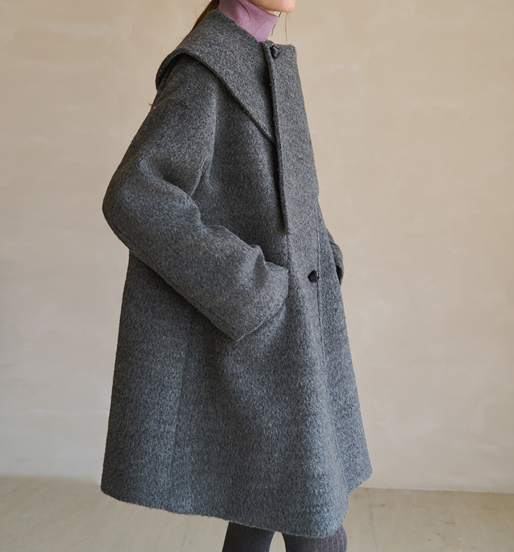 edoa Scarf Collar Alpaca Wool Trapeze Coat 