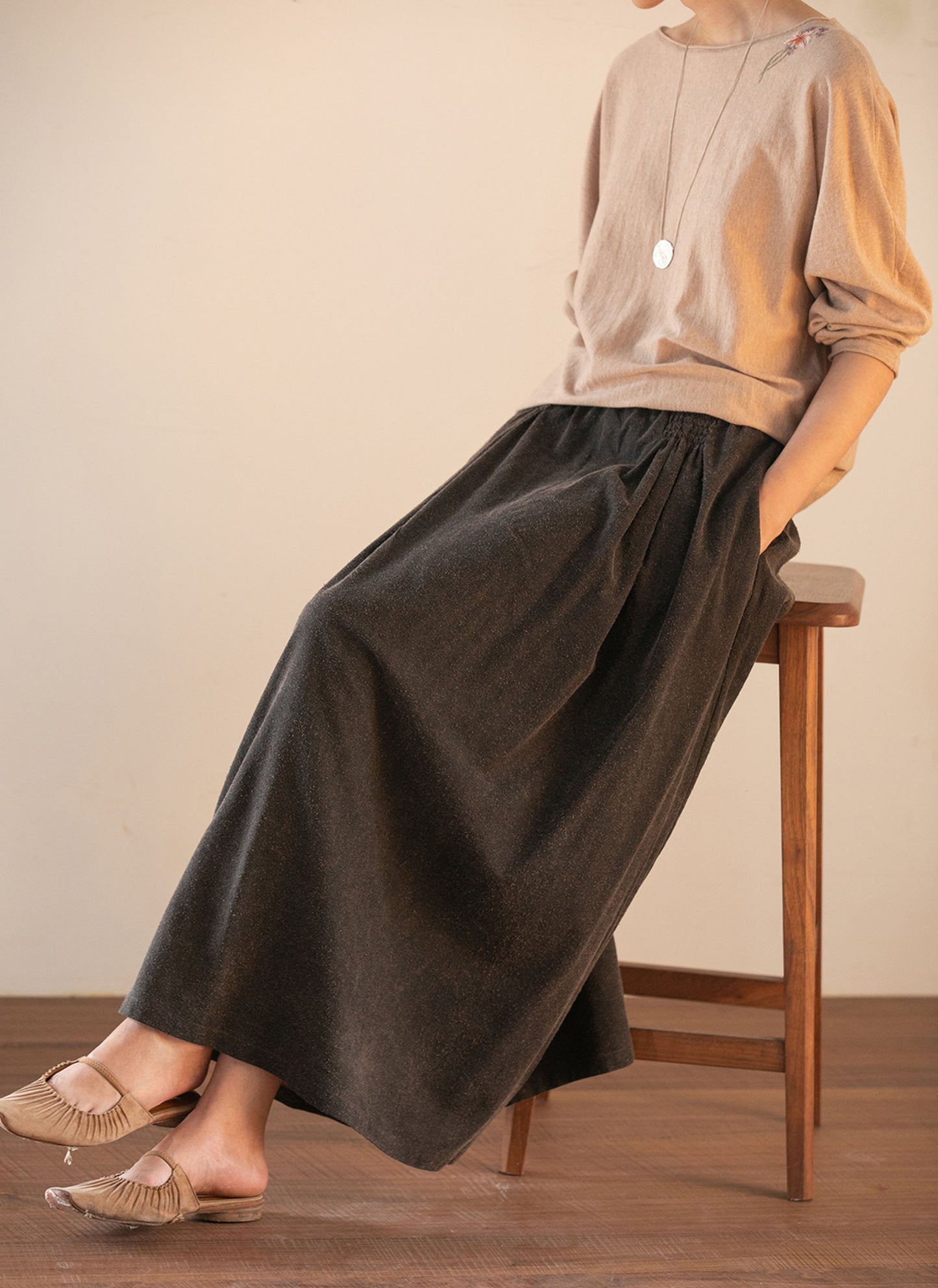 edoa Hand Loomed Mud Tussah Silk A-line Skirt 
