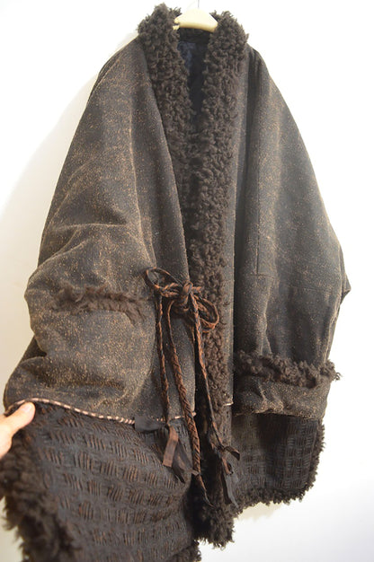 Oversized Mud Tussah Silk and Teddy Wool Bouclé Padded Coat co0179 X309