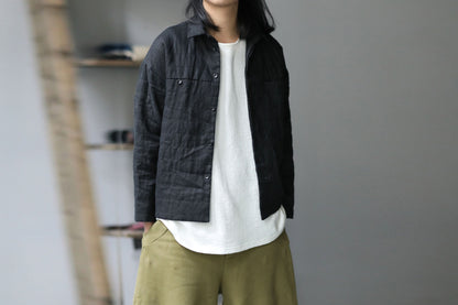 edoa Unisex Black Linen Padded Jacket 